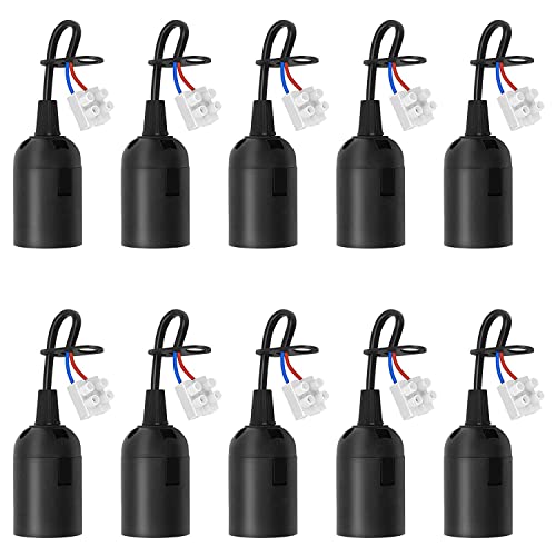 10 Stück Lampenfassung E27 Ersatzfassung Renovierfassung Lampenhalterung 4 A 250V Baufassung mit Kabel für Wohnzimmer Kronleuchter Küche Schlafzimmer Glühbirnen Zubehör (Schwarz)