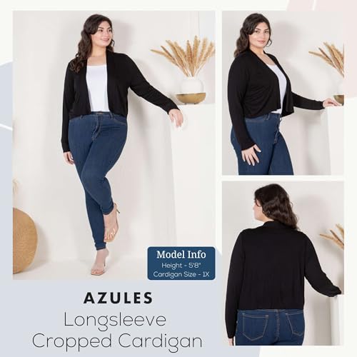 Image of Azules Cropped Cardigan for Women, Open Front Drape Lightweight Sweater Long Sleeves Women's Cardigans