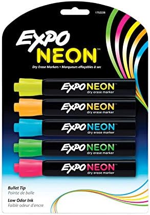 Expo Neon Color Dry Erase Markers 5 pk Neon Bullet Tip - Case of: 6; Each Pack Qty: 5; Total Items Qty: 30