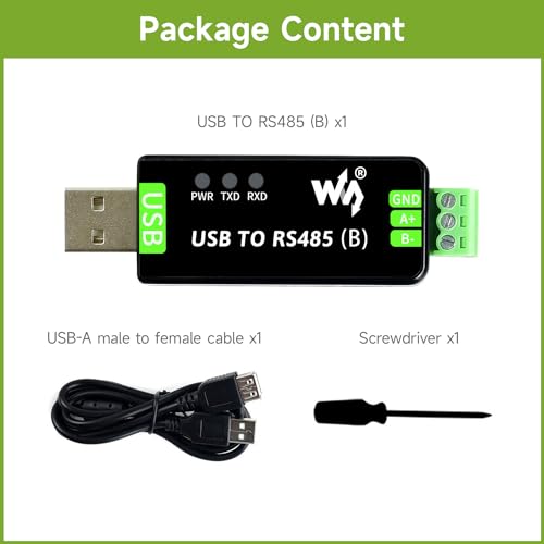 Waveshare Industrial USB to RS485 Bidirectional Converter Onboard Original CH343G and SP485EEN Chips, ESD and TVS Protection Circuits, Supports Mac/Linux/Android/WinCE/Win11/10/8.1/8/7/XP Systems