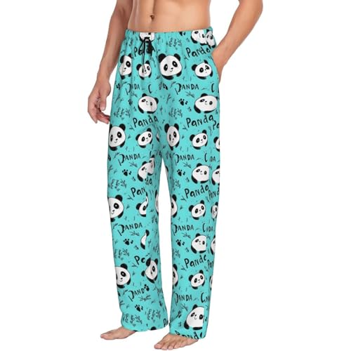 Mens Pajama Pants - Cute Panda 1 Print Soft Sleep Lounge Pants For Men, Casual Pj Bottoms With Pockets