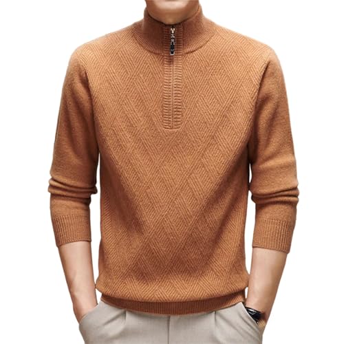 Kelsiop Men's Pullover Thickened Warm Striped Jacquard Zipper Half High Collar Korean Fashion Casual Knitted Sweater3