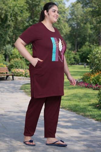 Image of RYSH Women's Printed Cotton Plus Size Longline T-Shirt with Pockets | Cotton fabric - soft longline T-shirt with easy plus-size fit