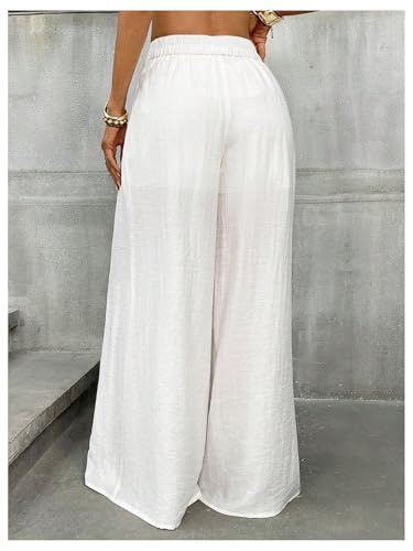 GORGLITTER Women's Wide Leg Pleated Pants Flare Bell Bottom High Waist Trousers with Pockets2