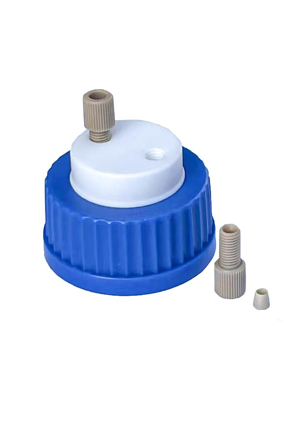 MUHWA Lab Safety 2-Port Cap with 1/4"-28 Thread Inserts Hole and PEEK Fitting, GL45 Filling Cap for 1/8" Inch OD Tubing