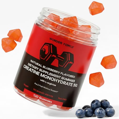 Creatine Monohydrate Gummies 5g – 5X Energy with B12, B6, and L-Arginine – Build Muscle & Strength – Gym Supplement – Creatina Monohidratada en Gomitas – Creatine Chews for Men & Women – 120 Count