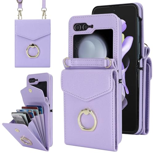 Housse Galaxy Z Flip 5 5G en cuir synthétique chic avec finitions anneau or