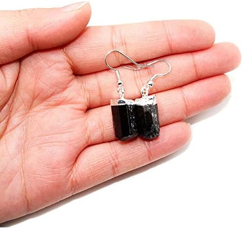 Vista 6 de Pendientes de gota curativos de cristal de turmalina negra irregular