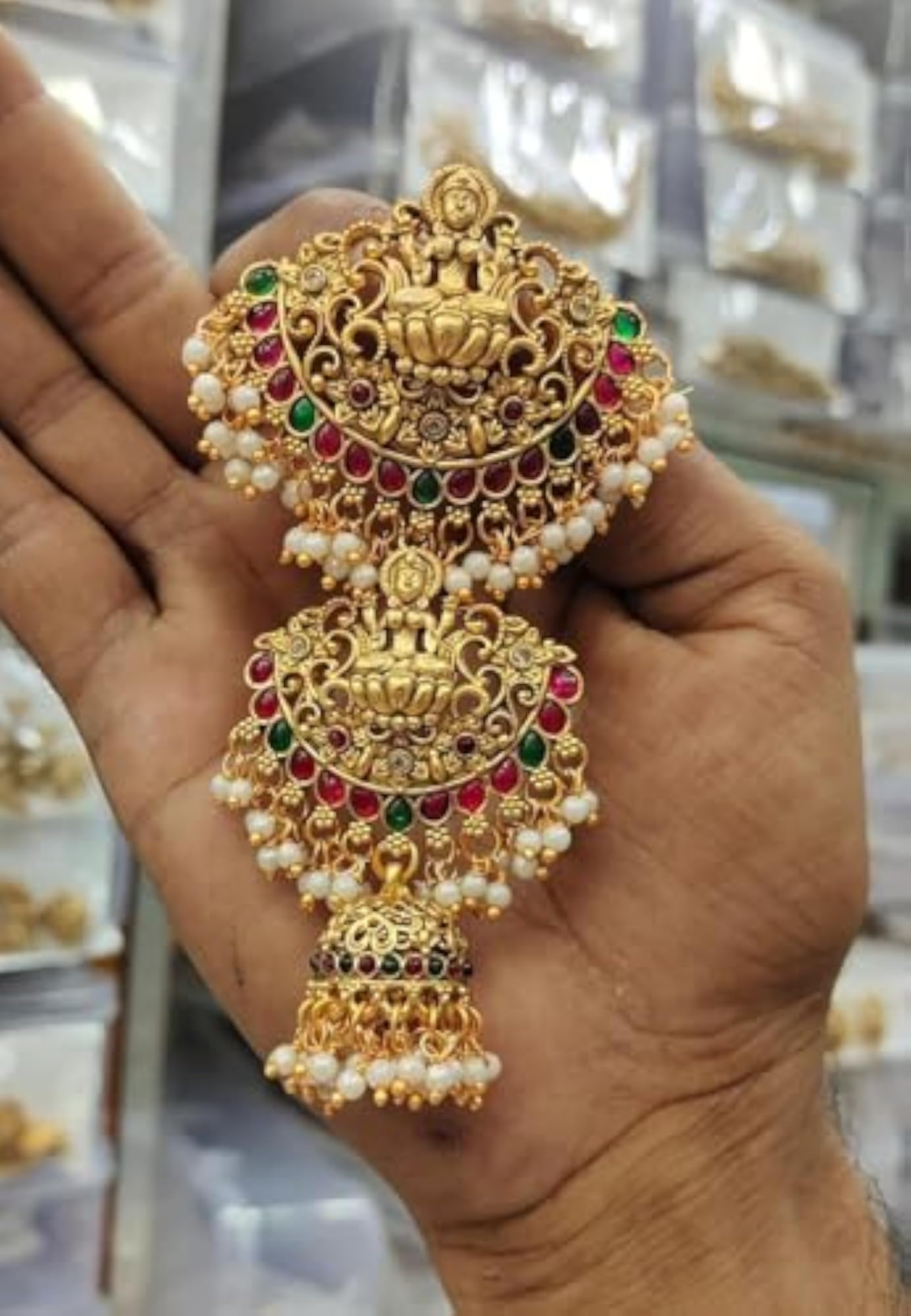 4pc Gold Plated Multicolor Stones Short Jada Billai for Hair