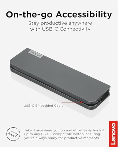 Image of Lenovo 7-in-1 USB-C Dock, Portable Docking Station, 2 x USB-C, VGA, HDMI 4K, Support Dual Display, Ethernet Port, 65W Power Delivery, for ThinkPad, Latitude, ProBook, EliteBook, MacBook Laptop