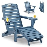 SUUNYN Folding Adirondack Chair with Retractable Ottoman Weather Resistant Fire Pit Chair...