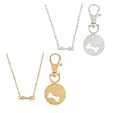 Fashion 2 Pcs Best Friends Friendship Gold Silver Dog Bone Charm Tag Necklace Key Chain Owner and Dog Jewelry Matching Pet Collar Key Chain Pendant (Gold+Silver)