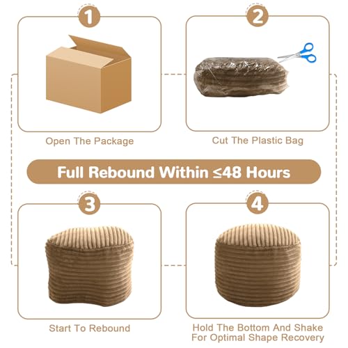 MeMoreCool Stuffed Round Pouf Ottoman Foot Rest, Soft Plush Floor Pouf Foot Stool, Corduray Footstool Footrest, Small Round Ottoman for Living Room Couch Sofa Chair, 20x15 Inch Coffee by MeMoreCool - Image 9