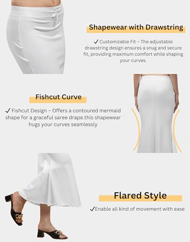 Image of Women's Polyester Blend Shapewear Patticoat Fishcut Flare Pattern Stretchable Drawstring Waist Maxi Length and Slim Fit Body Shaper Peticoat for Saree Daily Use Peticoat