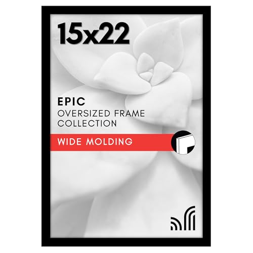 Americanflat 15x22 Picture Frame with Polished Plexiglass - Black Picture Frame - Wide Photo Frames Made of Engineered Wood for Vertical or Horizontal Wall Display - Epic Collection - Black