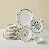 Karaca Forever Bone China Iznik - Vajilla de 24 piezas, 6 personas, multicolor