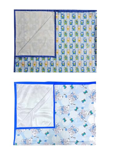 Image of EcoSoft Plastic Sheet,PVC Sheet for Kids,Rubber Sheet for Babies,Bed Wetting Protector(90 x 135 cm) (Blue Bear & Blue Tedy)