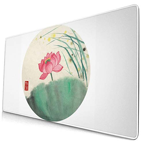 DADABULIU マウスパッド 大型 ゲーミング でかい キーボードパッド 蓮 水墨画 唐絵 伝統 上品 ゴム底 光学マウス ゲーム 特大 40cm×75cm 滑り止め 耐久性が良い おしゃれ かわいい 防水 サイバーカフェ オフィス最適 適度な表面摩擦