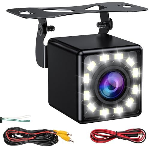 Image of Car Backup Camera, Waterproof HD 12 LED Night Vision Rear View Camera, 170 Wide View Angle Camera, Universal for Cars, SUV, Trucks, RV