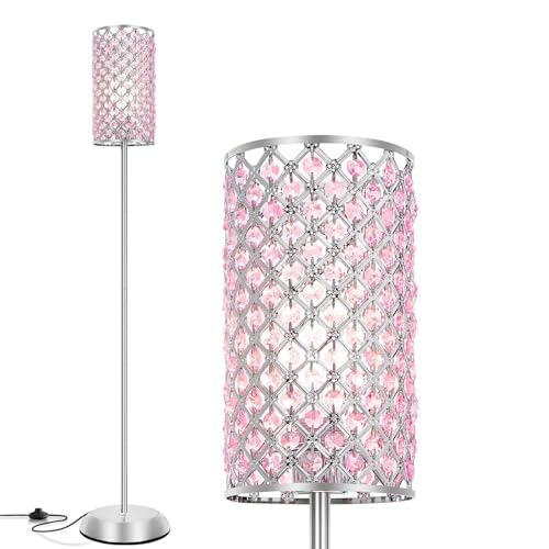 GyroVu Crystal Floor Lamp for Bedroom, Living Room Pink Floor Lamps Modern Tall Lamp with On/Off Foot Switch Glam Standing Light for Girls Bedroom Minimalism Pole Corner Lamp for Office Dorm Hotel