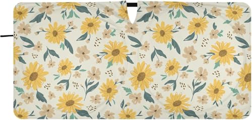 車用サンシェード フロント 折り畳み式 おしゃれ 軽自動車 カーシェード ベージュ 花柄 かわいい 日除け 遮光 断熱 車用パラソル 汎用 日差しカット 収納袋付