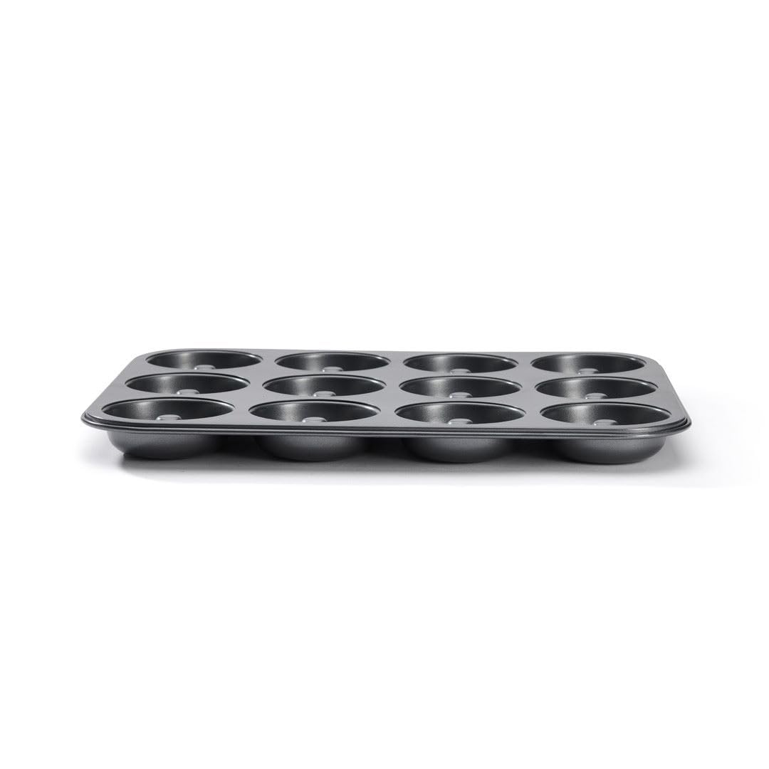 De Buyer - Plaque de 12 mini-Savarins en acier antiadhésif - Diamètre 7 cm - 34,3 x 26,2 x 2,2 cm -, Noir
