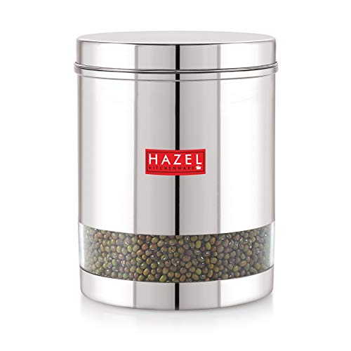 Image of HAZEL Stainless Steel Container For Kitchen Storage Transparent See Through Glossy Finish Storage Jar Dabba, Set of 1, 2200 ML, Silver