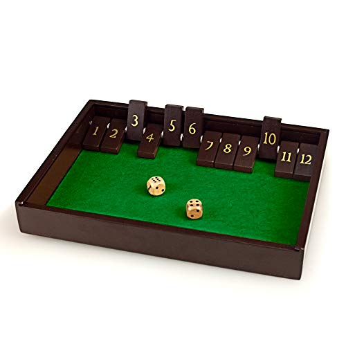 Sterling Games Wooden Shut The Box Game 12 Numbers With Home Decor Design Lid Cover And Felted Rolling Surface #TOP1