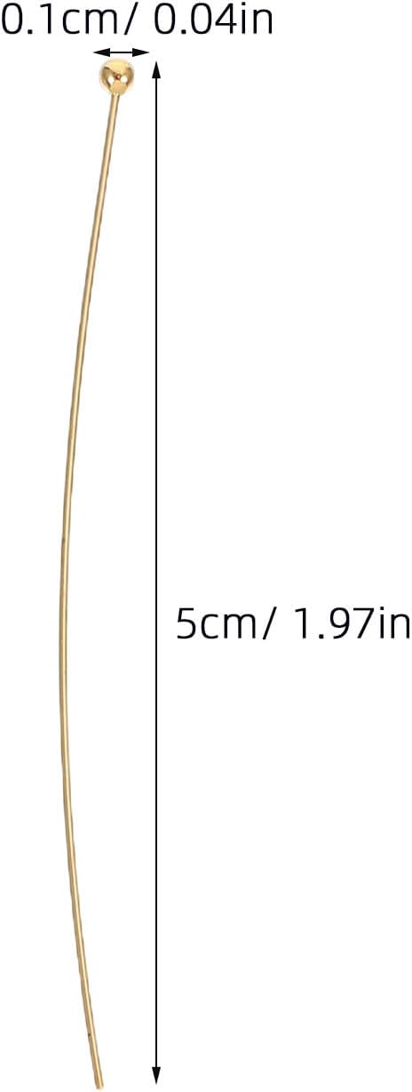 200pcs Copper Round Ball Head Pins 50mm Jewelry Making Pins DIY Beading Findings for Earrings Bracelets Necklace Craft Supplies