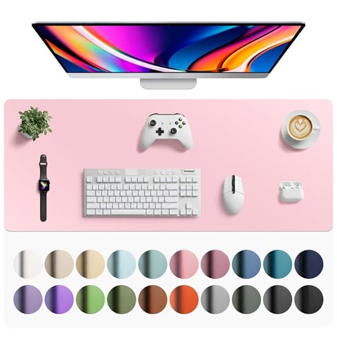 Image of Aothia Faux Leather Desk Mat - Large Mouse Pad, Non-Slip PU Leather Blotter, Waterproof Writing Surface for Office and Home (Fairy Pink, 42 inch x 17 inch)