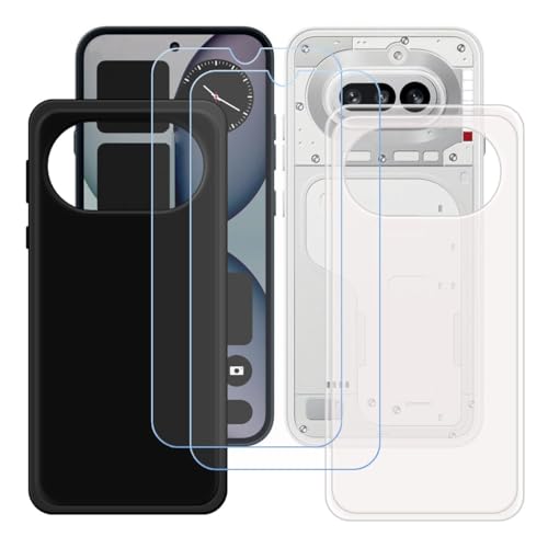 LCEHTOGYE �K�p Nothing Phone 4A�p�P�[�X+2x�����K���X�X�N���[���v���e�N�^�[�A�������J�o�[�P�[�X+ �K�p Nothing Phone 4A (6,78")�ƌ݊����̂���u���b�N�\�t�gTPU�V���R���Q���P�[�X�ی�J�o�[