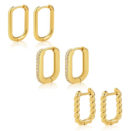 3-7 paires de boucles d'oreilles créoles Huggie en argent/or pour femmes cerceaux de Cartilage Huggy carrés petits ensembles de boucles d'oreilles épaisses pour plusieurs piercings