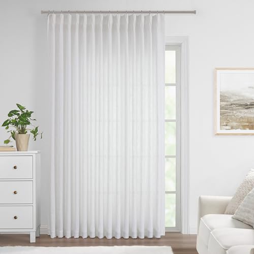 Image of Vision Home White Pinch Pleated Semi Sheer Curtains Textured Light Filtering Window Curtains 108 inch for Living Room Bedroom Patio Rayon Blended Pinch Pleat Drapes with Hooks 1 Panel 80 inch Wx108 L
