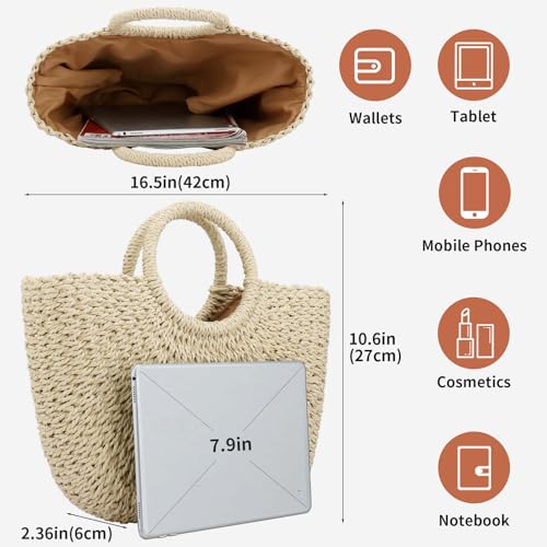 Women Summer Beach Bag, Straw Handbag Top Handle Big Capacity Travel Tote Purse Hand Woven Straw Large Hobo Bag (Beige) by jessie - Used condition - Image 4