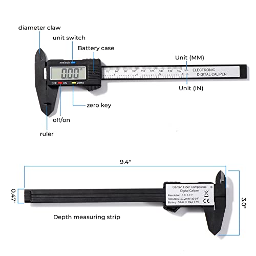 Image of Vinabo Digital Vernier Caliper 150 mm /6 Inch Digital Caliper Measuring Tool with Large LCD Display for External, Internal, Depth and Pitch Measurements