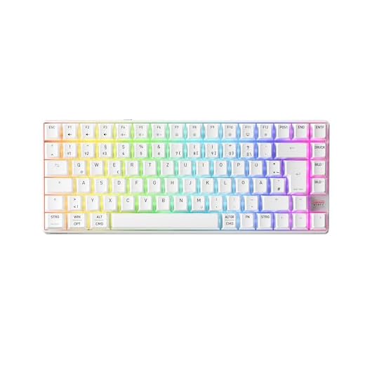 Cherry XTRFY K33 Compact Wireless, Kabellose Mem-chanical Gaming-Tastatur, 75-Prozent-Format, Multi-Device Keyboard, RGB-Beleuchtung, IP54 Staub- & Spritzwassergeschützt, DE-Layout (QWERTZ), Weiß