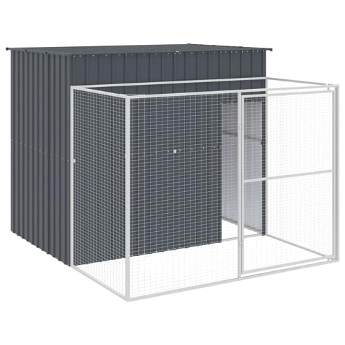 Tmriohed Cuccia per cani con beccuccio, robusta cuccia per cani in acciaio zincato, spaziosa casetta per cani con recinto sicuro per il giardino, antracite, 214 x 253 x 181 cm, per cani di taglia