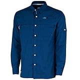 Mossy Oak Men's Long Sleeve Fishing Shirts, Quick Dry with UPF Sun Protection, Deep Sea Blue,...