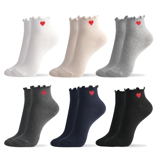 Image of Womens Cotton Crew & Ankle Socks, Cute Floral Ruffle Colorful Tube Size 6-9