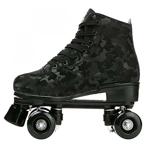 Womens Roller Skates Classic High-Top Roller Skates Four-Wheel Roller Skates Shiny Camouflage Roller Skates For Adult Youth Boys Girls Outdoor With Shoes Bag (Black Camo,43-Us:10) #TOP3