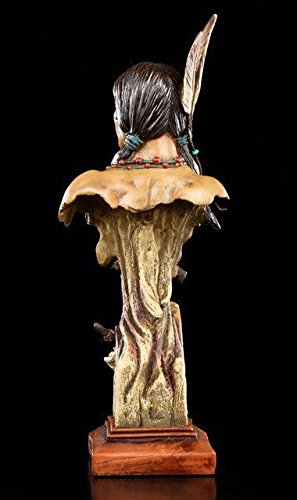 Figuren Shop - Buste indien - Figurine indienne avec Tomahawk. Pierre artificielle peinte à la main. Hauteur 35 cm, largeur 13,5 cm, profondeur 9,5 cm. Couleur Terre.