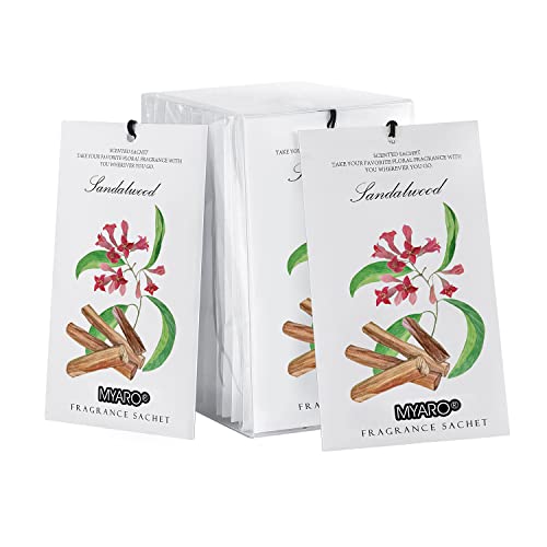 MYARO 12 Packs Sandalwood Scented Sachets for Drawer and Closet, Long-Lasting Sachets Bags Home Fragrance Sachet for Lover