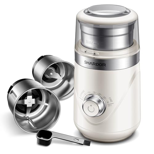 Image of SHARDOR Electric Super Silent Blade Coffee Grinder, Timed Grind Control Rotary Knob, Adjustable Coarse to Fine for Coffee Beans, Spices & Herbs, with 2 Removable Stainless Steel Bowl, Cream