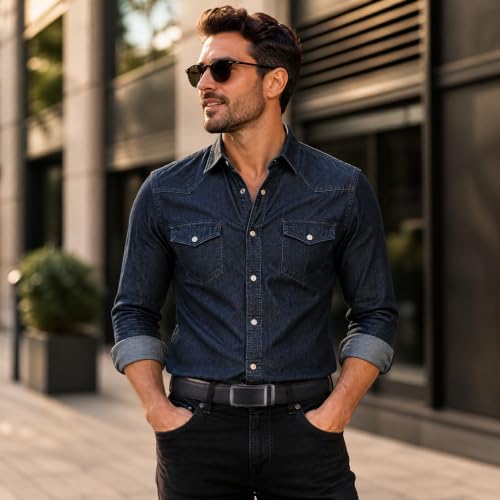Image of Beltox Men Leather Belt w Slide Ratchet Interchangeable Buckle