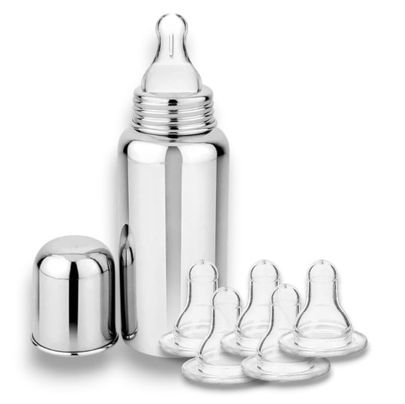 Brush Safe Feeding for Newborns Stainless Steel Bottle Essentials Milk Feeding Bottle with Stainless-Steel & BPA-Free Sipper Nipple