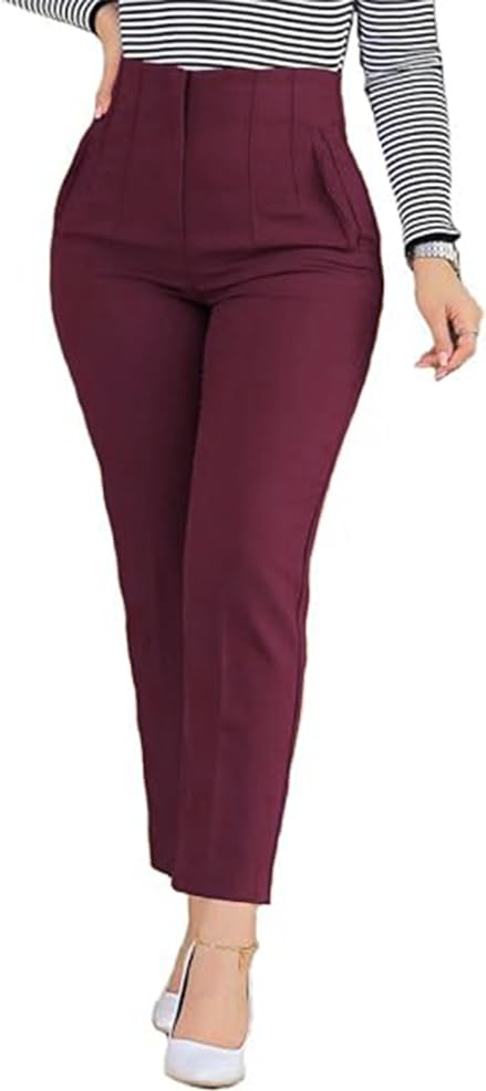 Womens Straight Leg Pants 2025 High Waisted Stretchy Business Casual Work Pants Dress Office Trousers with Pockets