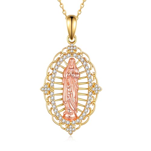 Virgin Mary Necklace Sterling Silver 10K Gold Plated Mother Mary Necklace Catholic Jewelry for Women Religious Medal Protection Amulet - Main Image