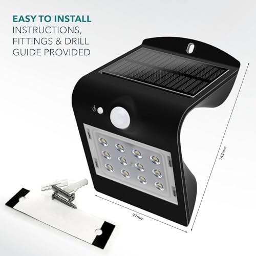 Chapman Muirfield 1.5W PIR LED Solar Security Light Outdoor, IP65 Waterproof Garden Wall Lights with Motion Sensor, 4000K Neutral White Solar Lights for Garden, Outside Lights & Security (Black) - Image 5