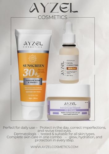 Image of Premium Skincare Kit | Sunscreen SPF 30-50 gm, Vitamin C Face Serum - 30 ml & Under Eye Cream - 30gm Skincare Routine For Women & Men Combo 3
