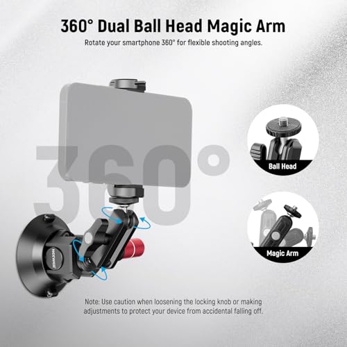 Image of NEEWER 3 inch Suction Cup Camera Mount Bracket with Ball Head Magic Arm, CA104 | 1 /4 inch ARRI Holes, Quick Release Car Mount, Phone Holder, Action Camera Adapter, Compatible with iPhone DJI Insta360